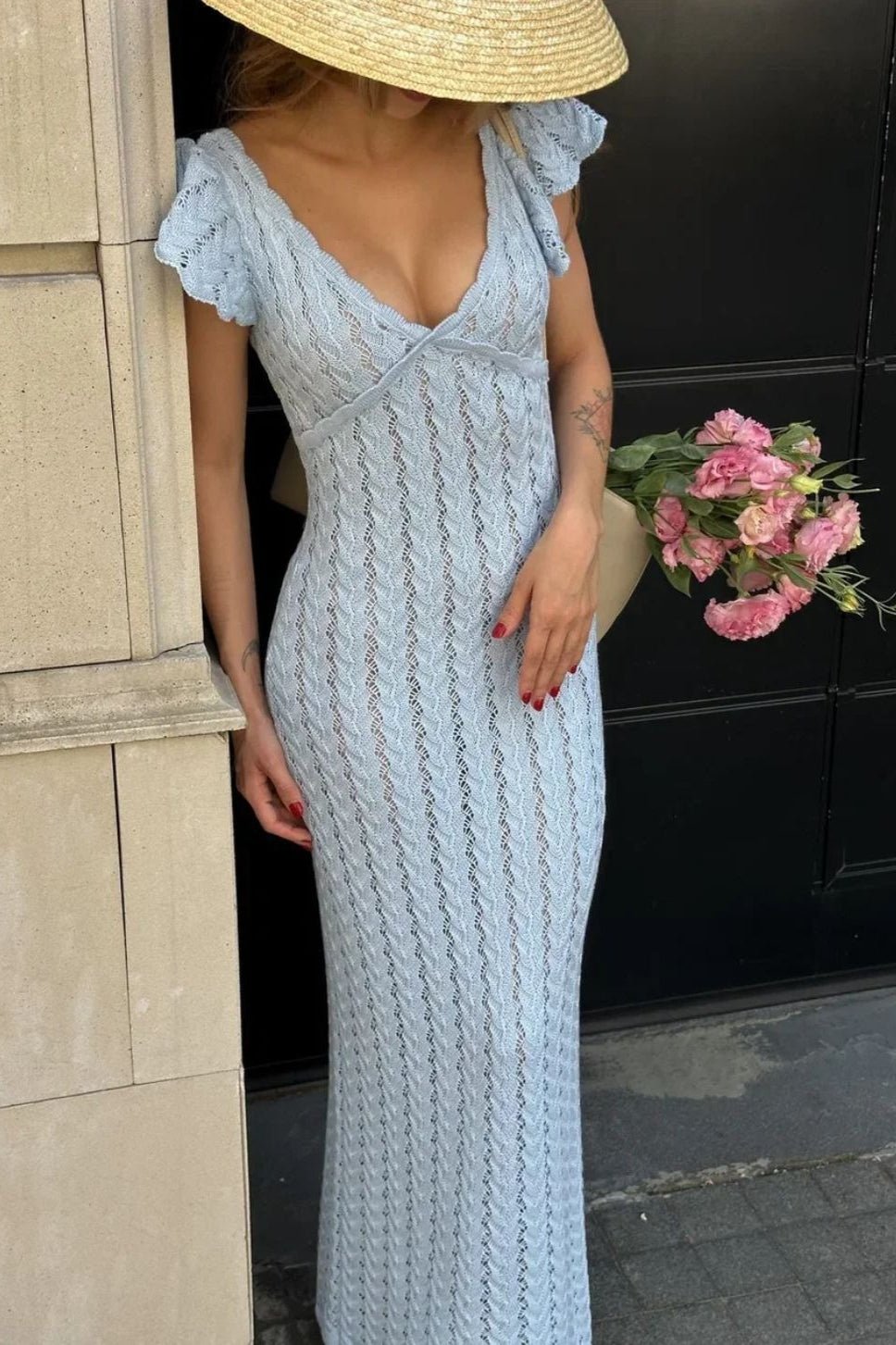 SOERA Roan Ruffle Knit Midi Dress - Dresses - BU1775573973367851879 Blue S