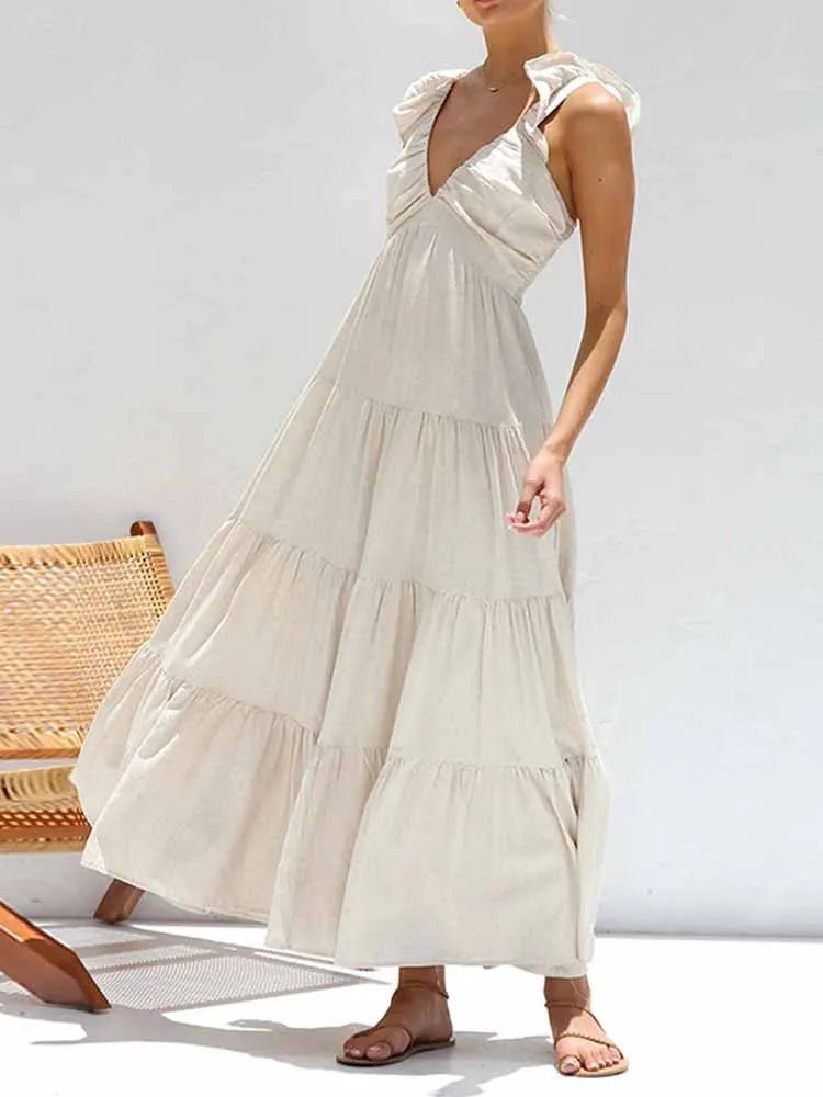 SOERA Tahlia Ruffle Cotton Linen Maxi Dress - Dresses - Beige S
