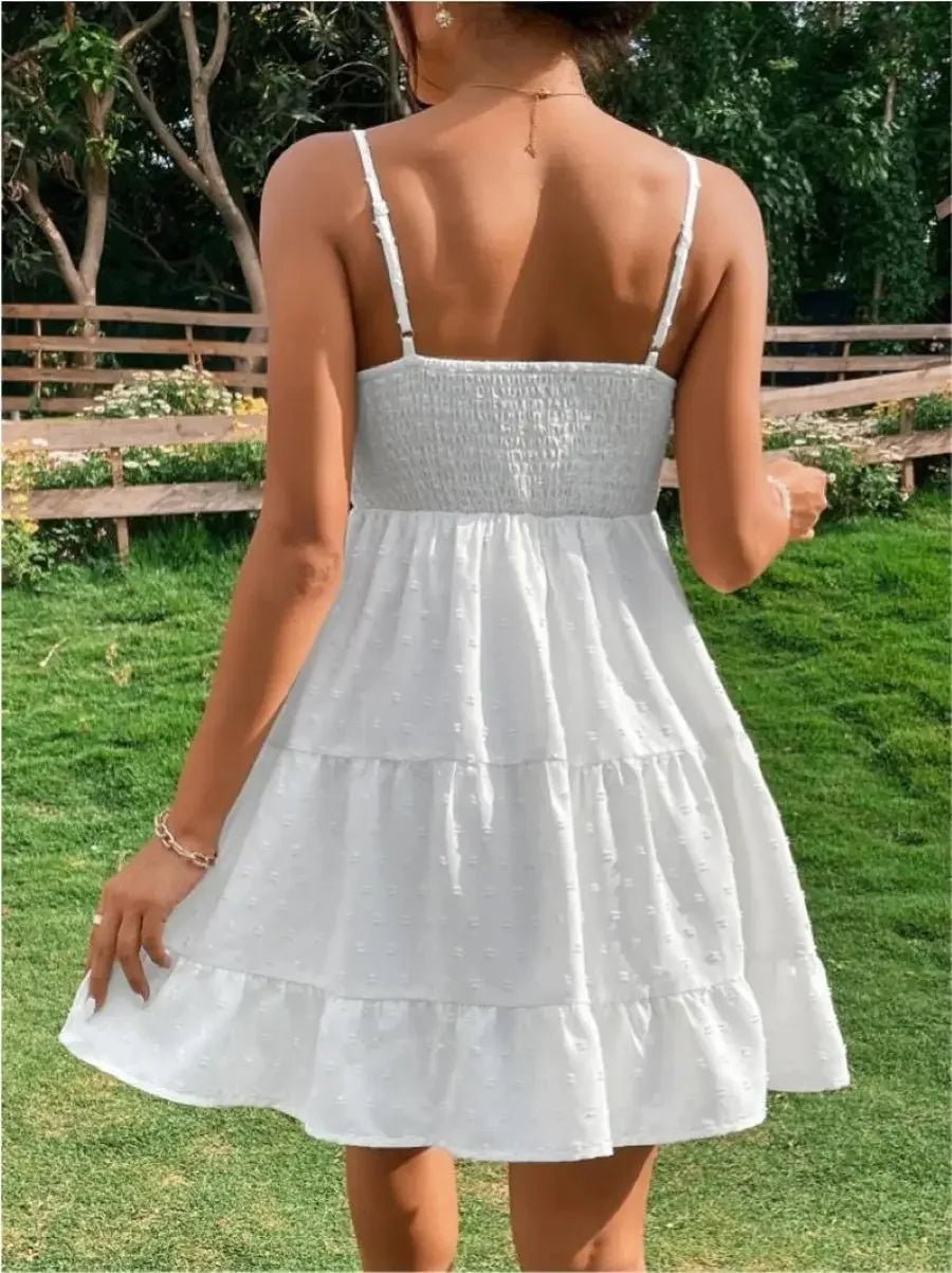 SOERA Tracy Tiered Ruffle Spaghetti Straps Mini Dress - Dresses - jJ1775807456246923262 White M