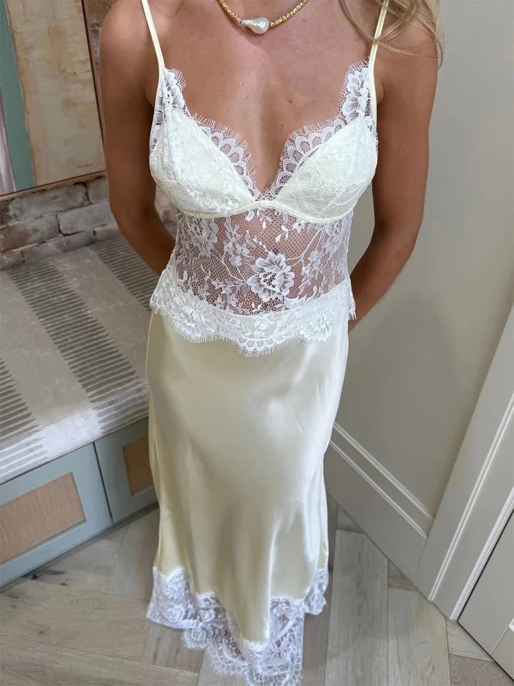 SOERA Lora Off - Shoulder Lace Satin Dress - Evening Dresses - 1005011697188415-;RK1775118758999200615 Yellow M