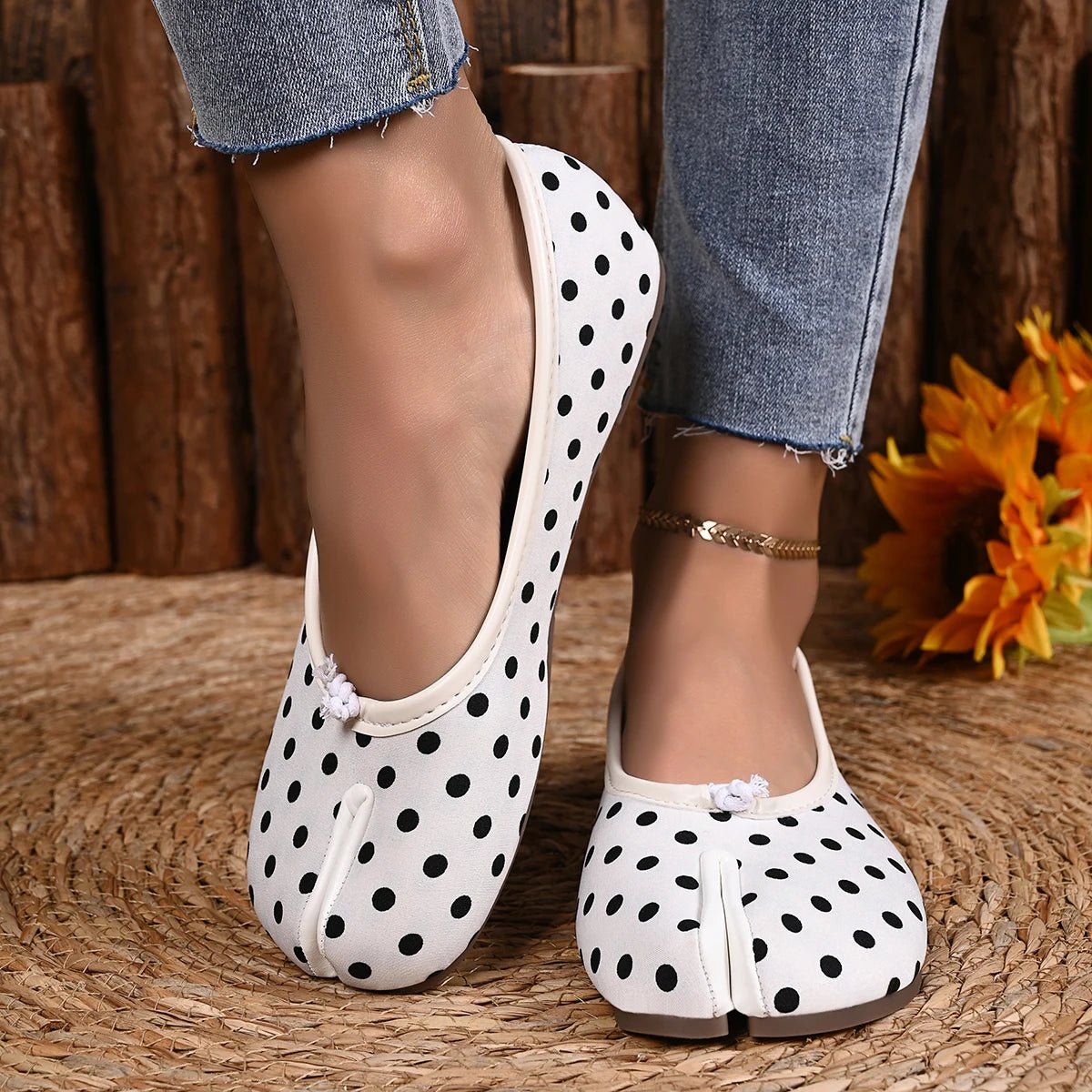 SOERA Elizabeth Split Toe Ballet Flats - Flats - 1005007476907322-;IC1770721238662824905 White Polka Dots 35