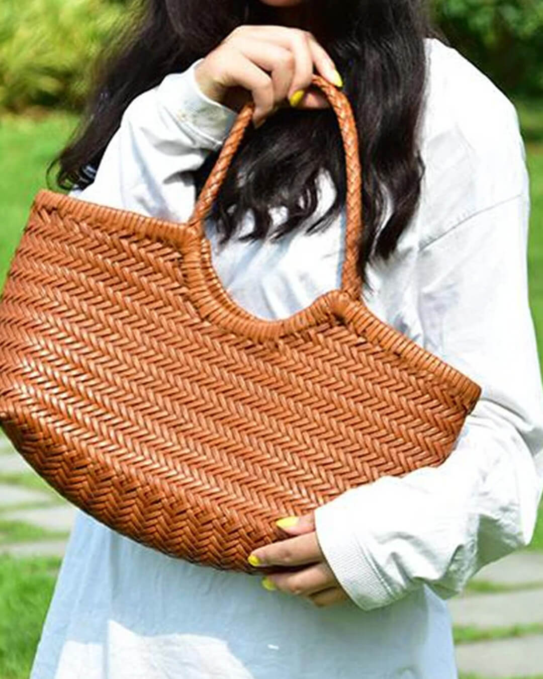 SOERA Beatrice Woven Leather Tote Bag - Handbags - Auburn Small