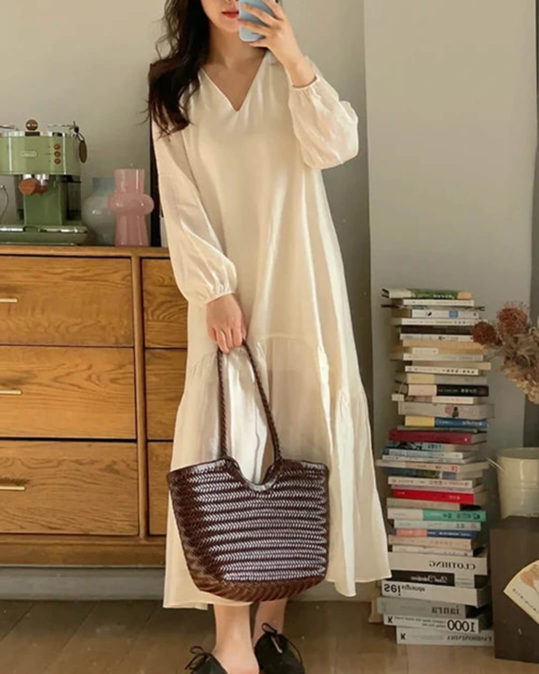SOERA Bianca Handwoven Leather Tote Bag - Handbags - Coffee Large