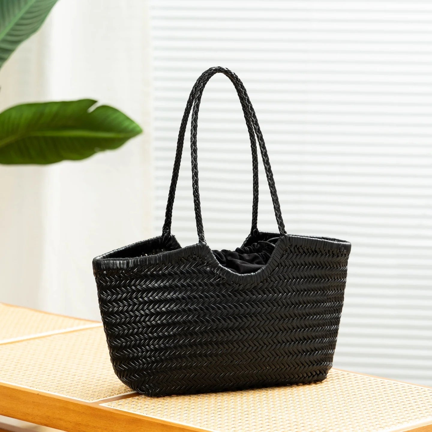 SOERA Bianca Handwoven Leather Tote Bag - Handbags - Green Small