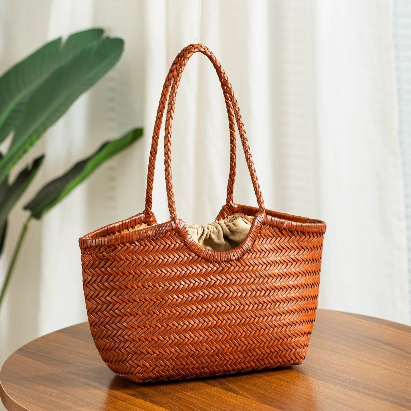 SOERA Bianca Handwoven Leather Tote Bag - Handbags - Green Small