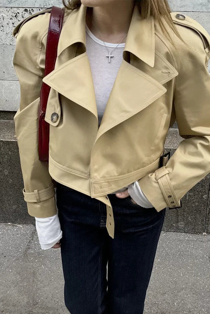 SOERA Fern Khaki Crop Trench Jacket - Jacket - SOERA-604803-KHA-S-15459 Khaki S