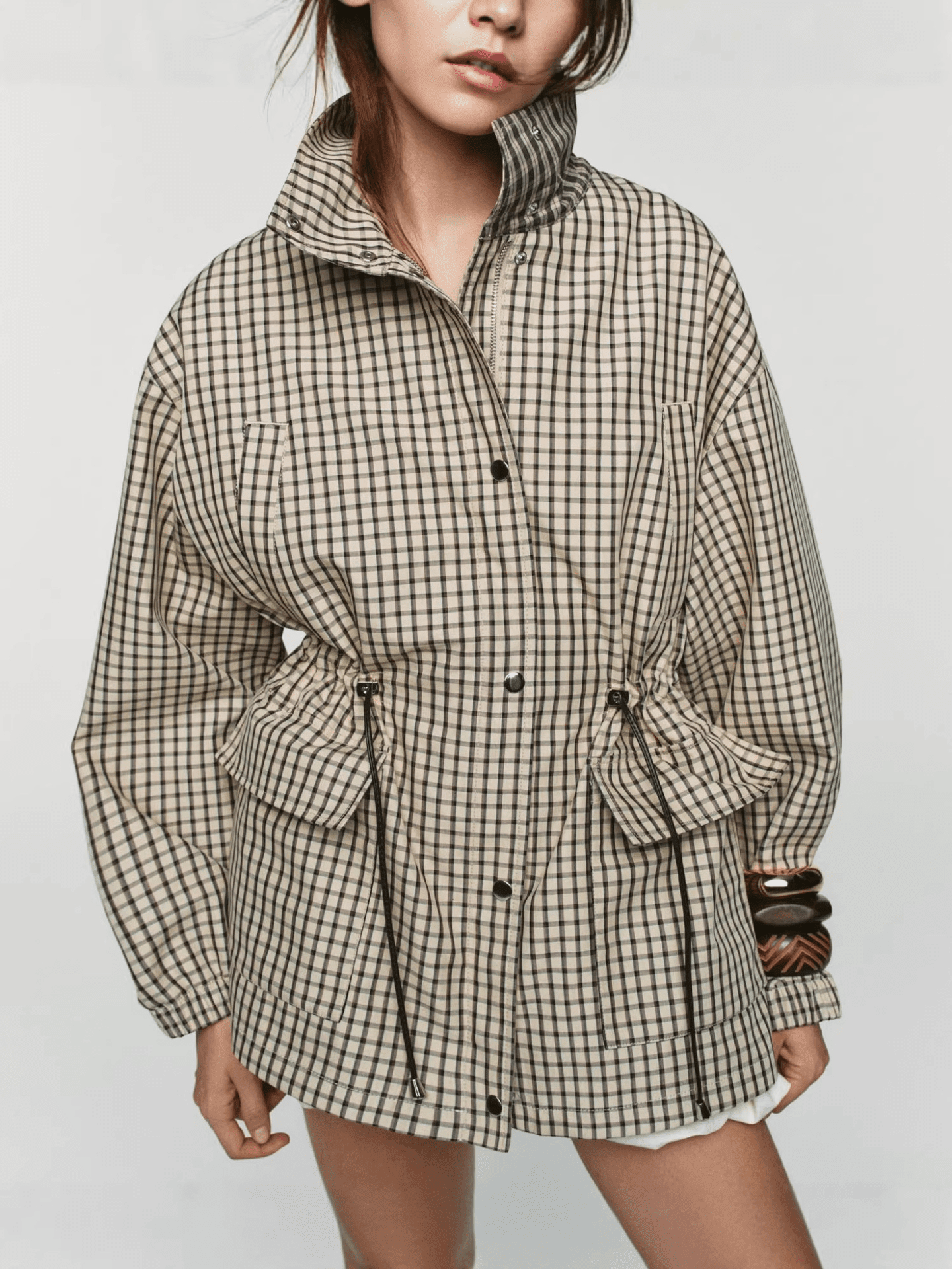 SOERA Myla Check Hooded Zip Jacket - Jacket - Beige S