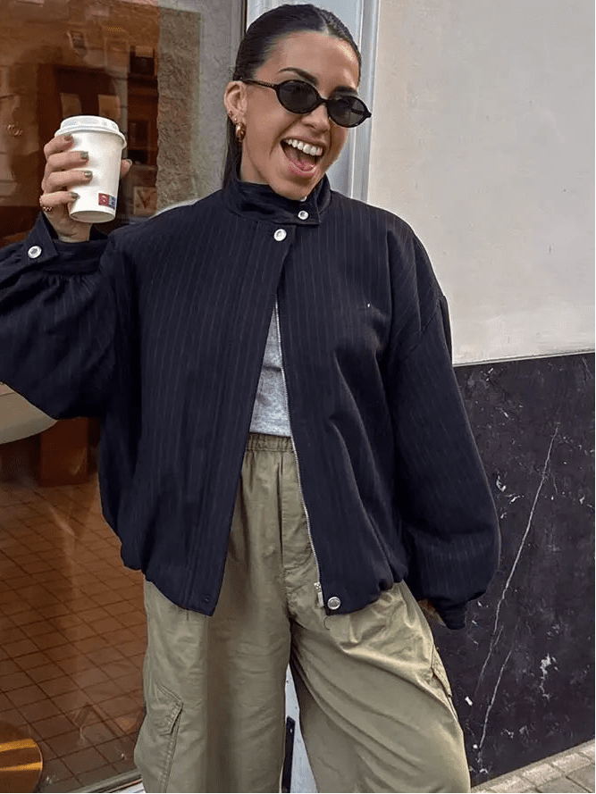 SOERA Saskia Striped Stand Collar Jacket - Jacket - Blue XS