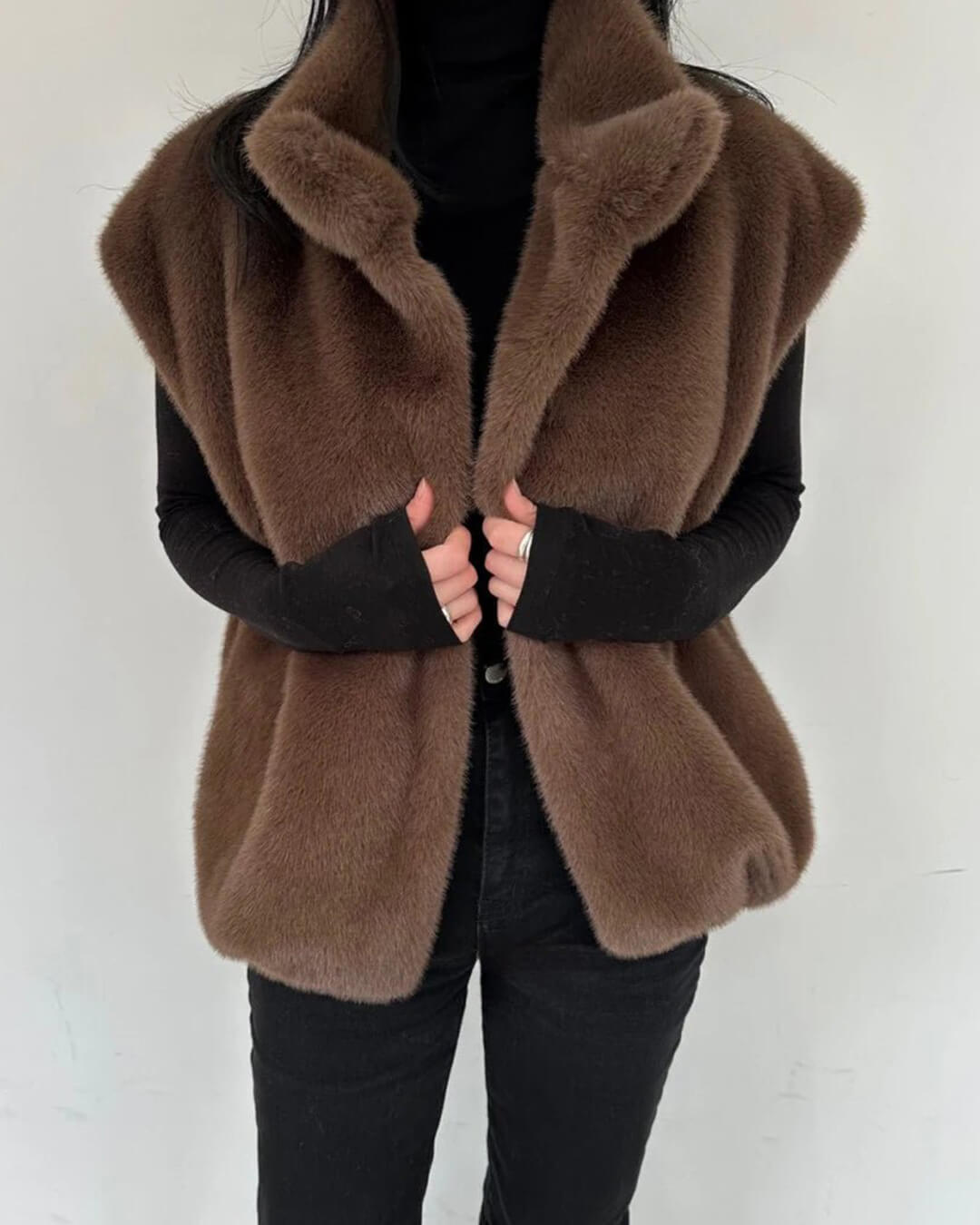 SOERA Amalia High Neck Faux Fur Vest - Jackets - 3256810156716791-;Ip1766488746436468771 Coffee