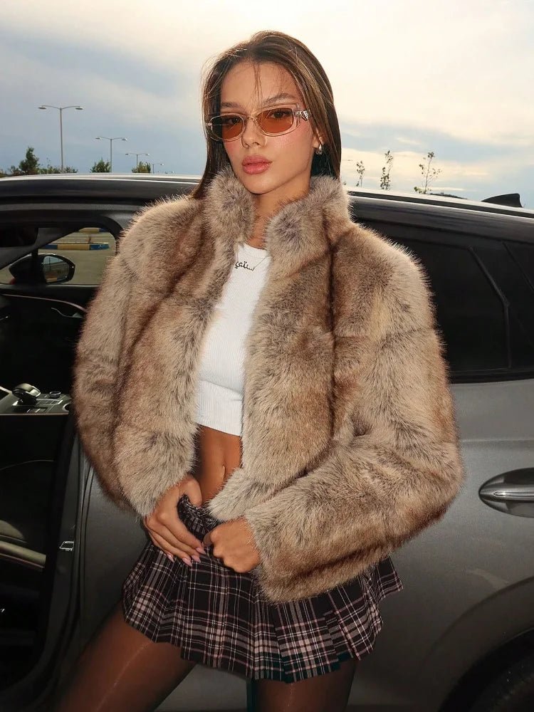 SOERA Aubrey Faux Fur Cropped Jacket - Jackets - 3256809599920427-;SN1766488747969256749 M Brown