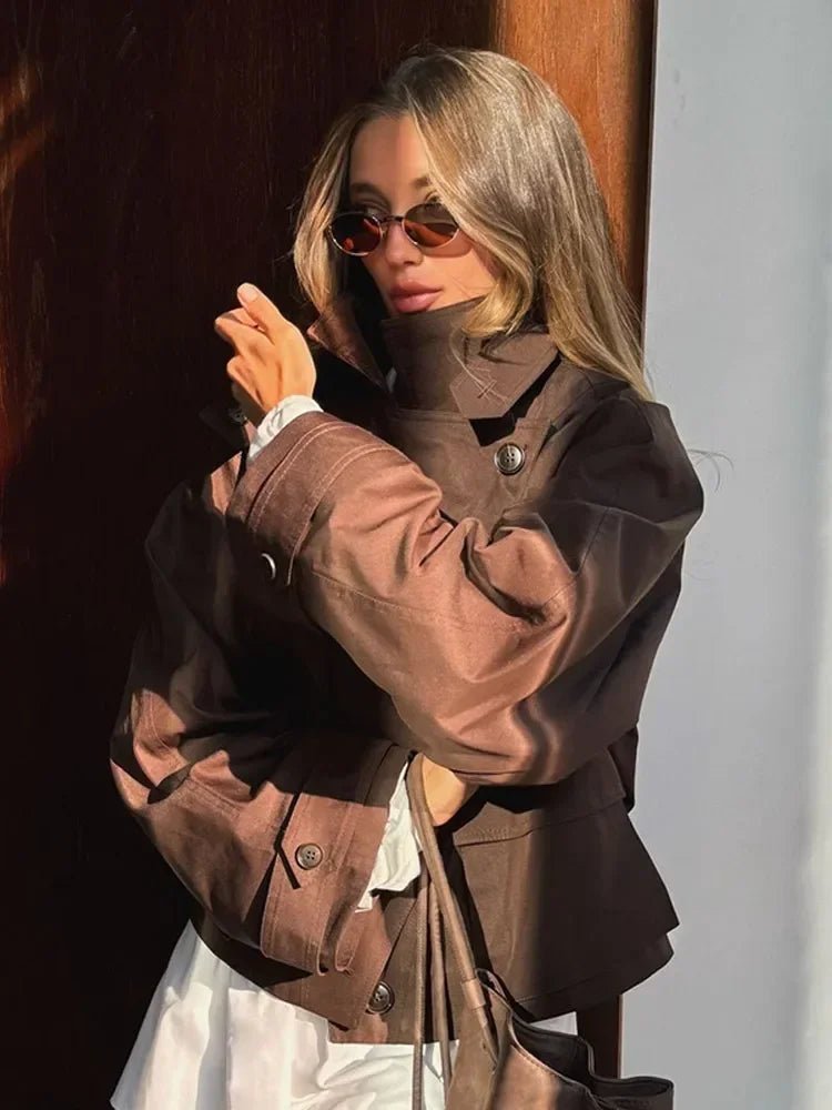 SOERA Beatrice Cropped Trench Coat - Jackets - VF1760504685429305591 Brown S