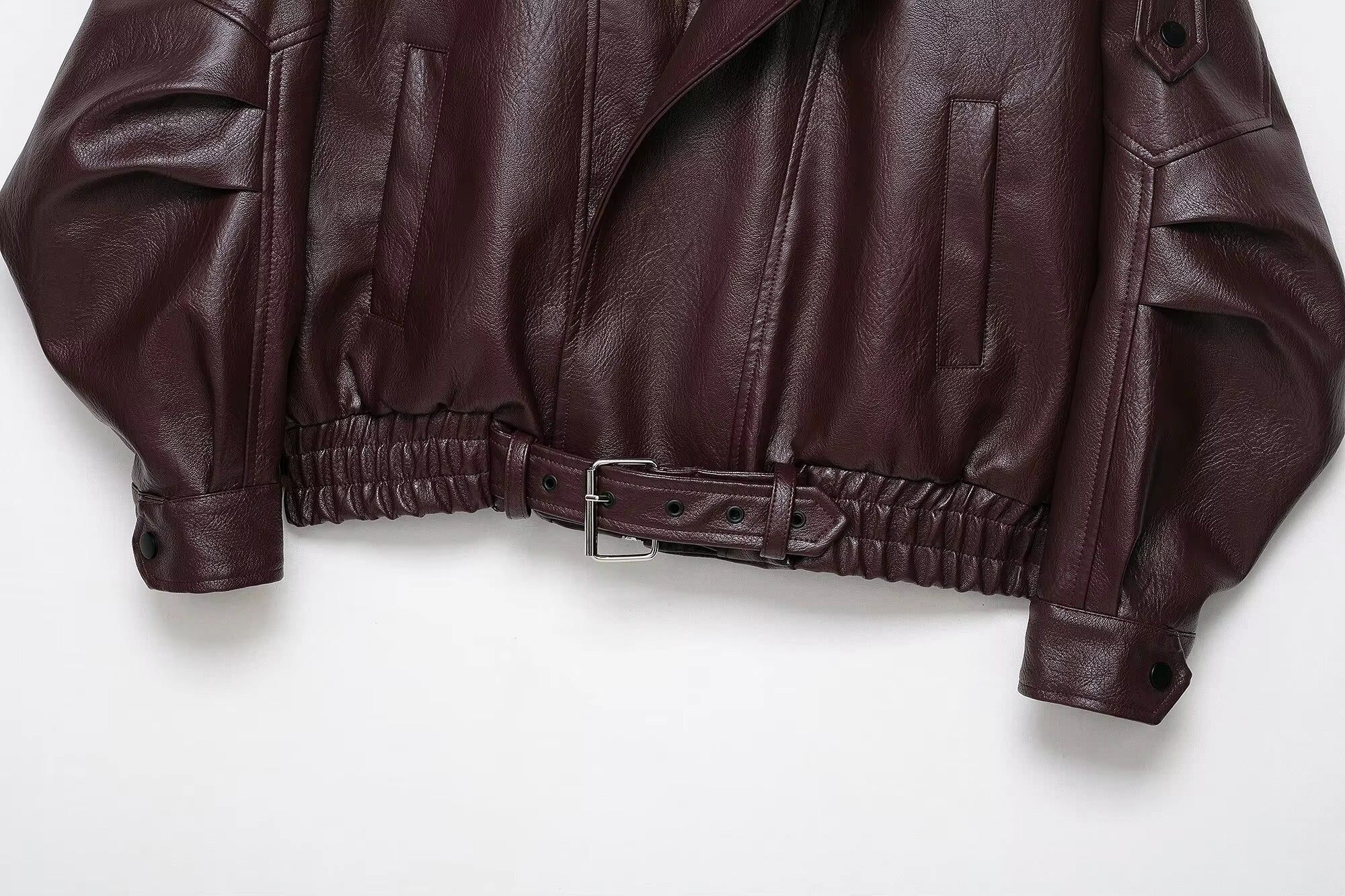 SOERA Denise Belted Leather Jacket - Jackets - Burgundy S