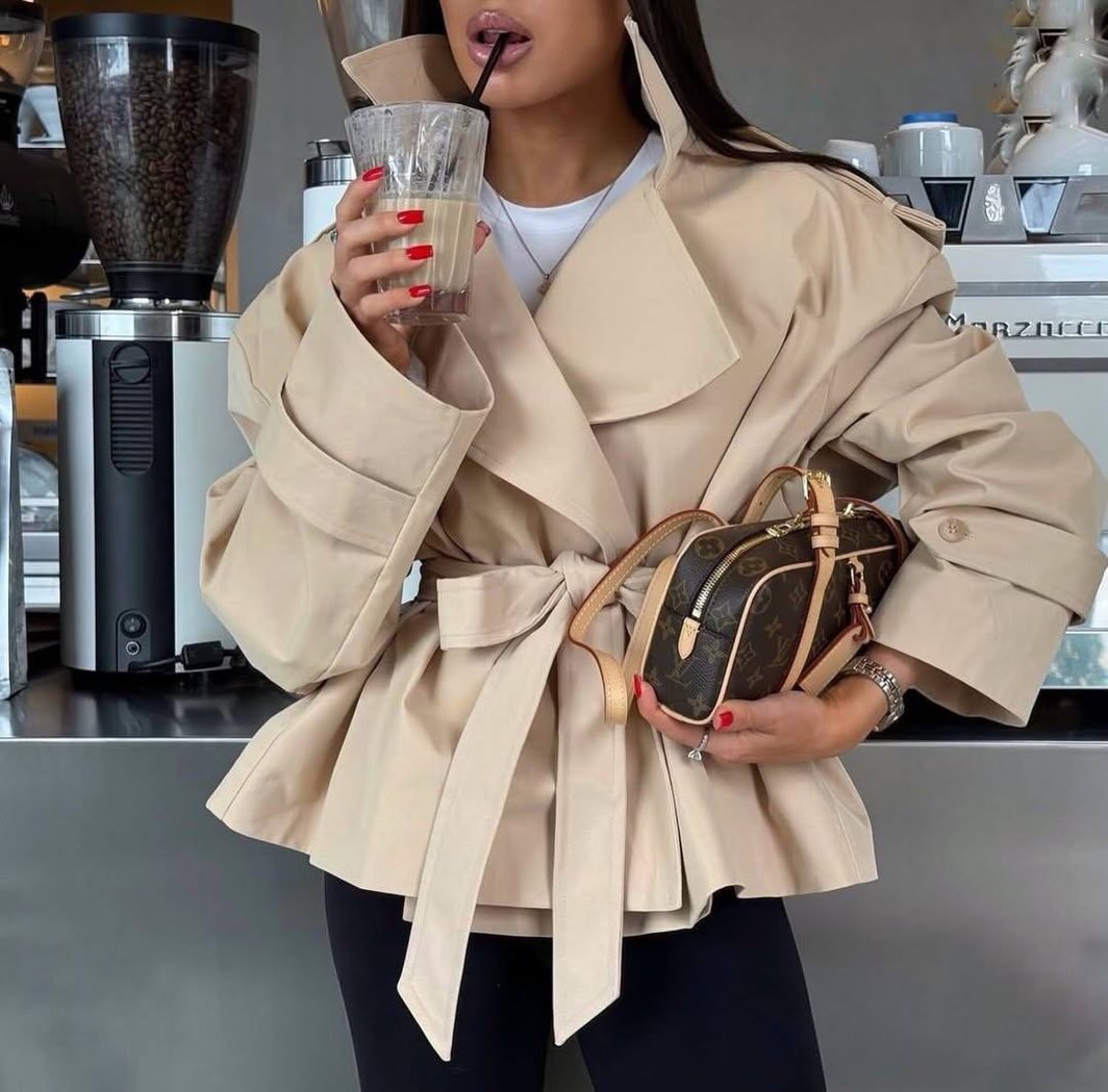 SOERA Dorothy Lace Up Short Trench Coat - Jackets - 1005011800038387-;Rr1774869391306387919 Beige S