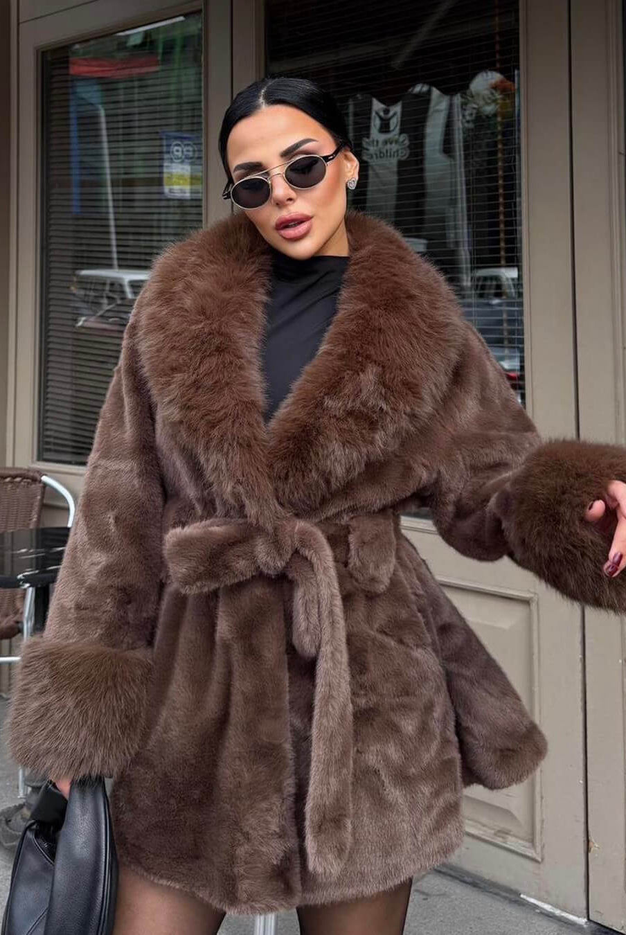 SOERA Jessa Faux Fur Trim Coat - Jackets - Brown XL