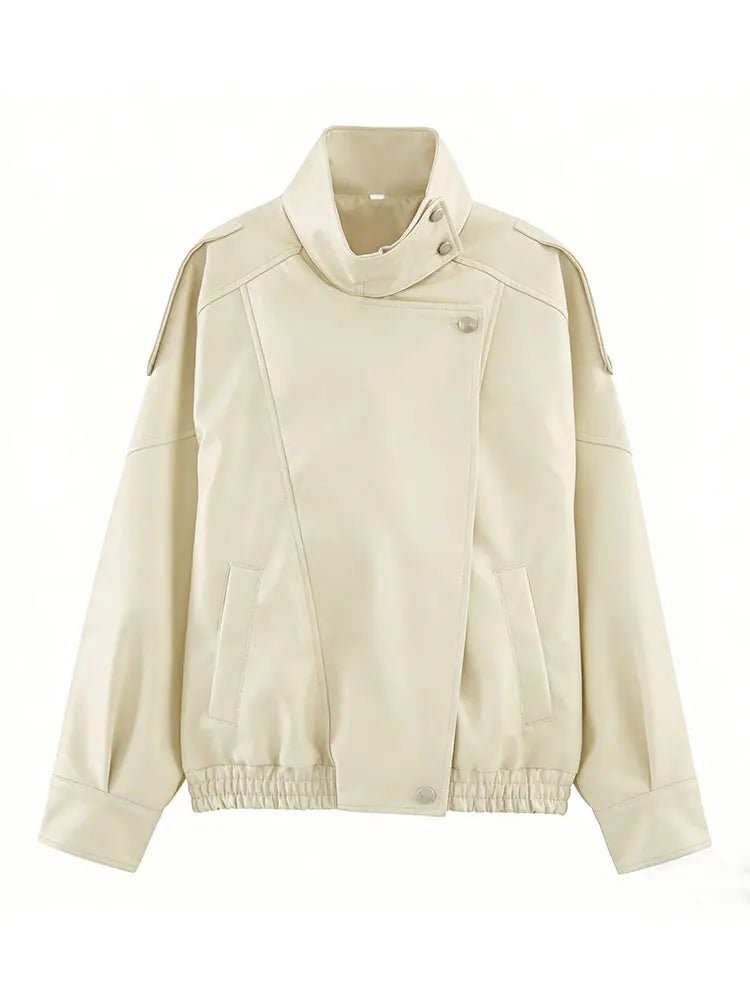 SOERA Joyce Asymmetrical Zip Faux Leather Jacket - Jackets - 1005011921437999-;GZ1775031590524341966 Olive XS