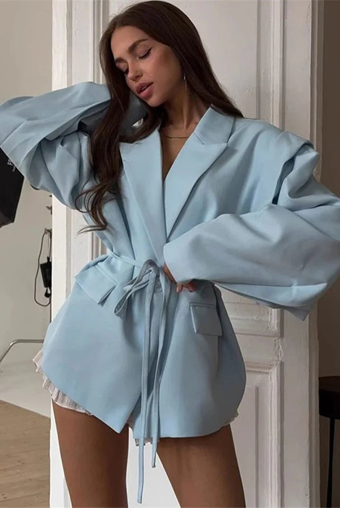 SOERA Leandra Wide Sleeves Belted Blazer - Jackets - Blue S