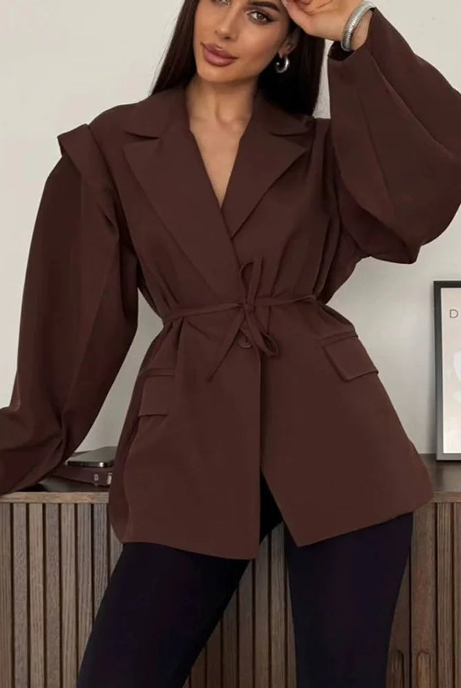 SOERA Leandra Wide Sleeves Belted Blazer - Jackets - Brown S