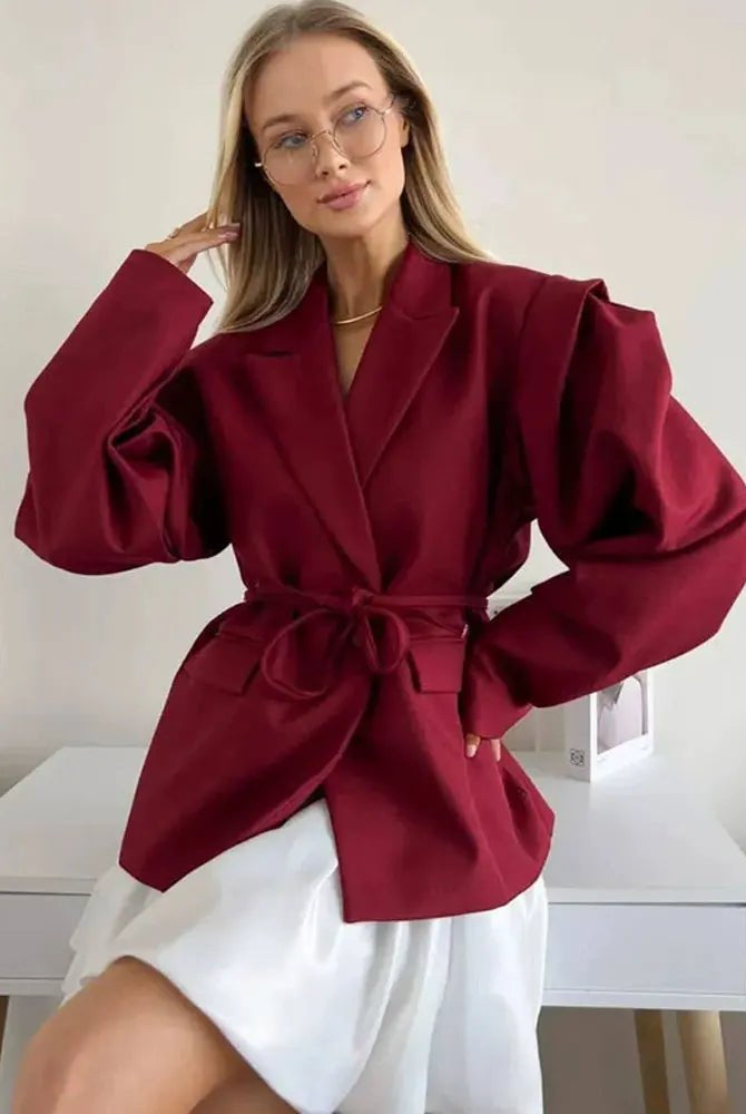 SOERA Leandra Wide Sleeves Belted Blazer - Jackets - Burgundy S