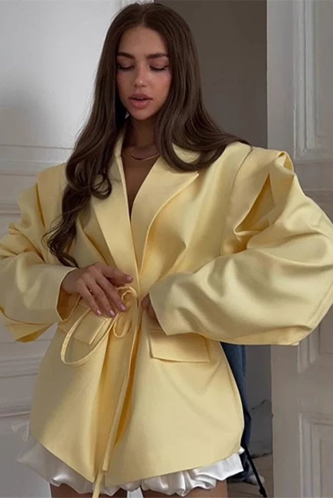 SOERA Leandra Wide Sleeves Belted Blazer - Jackets - Yellow S