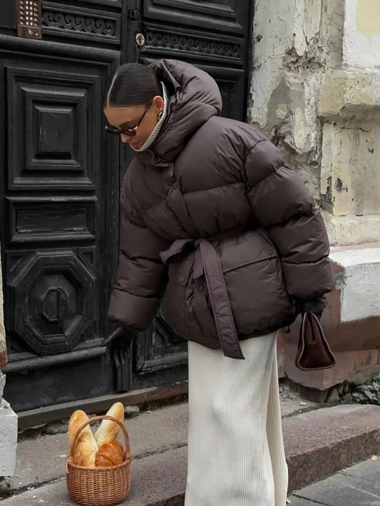 SOERA Lorna Lace Up Hooded Coat - Jackets - 3256809934908770-;hx1763048698100206343 Coffee L