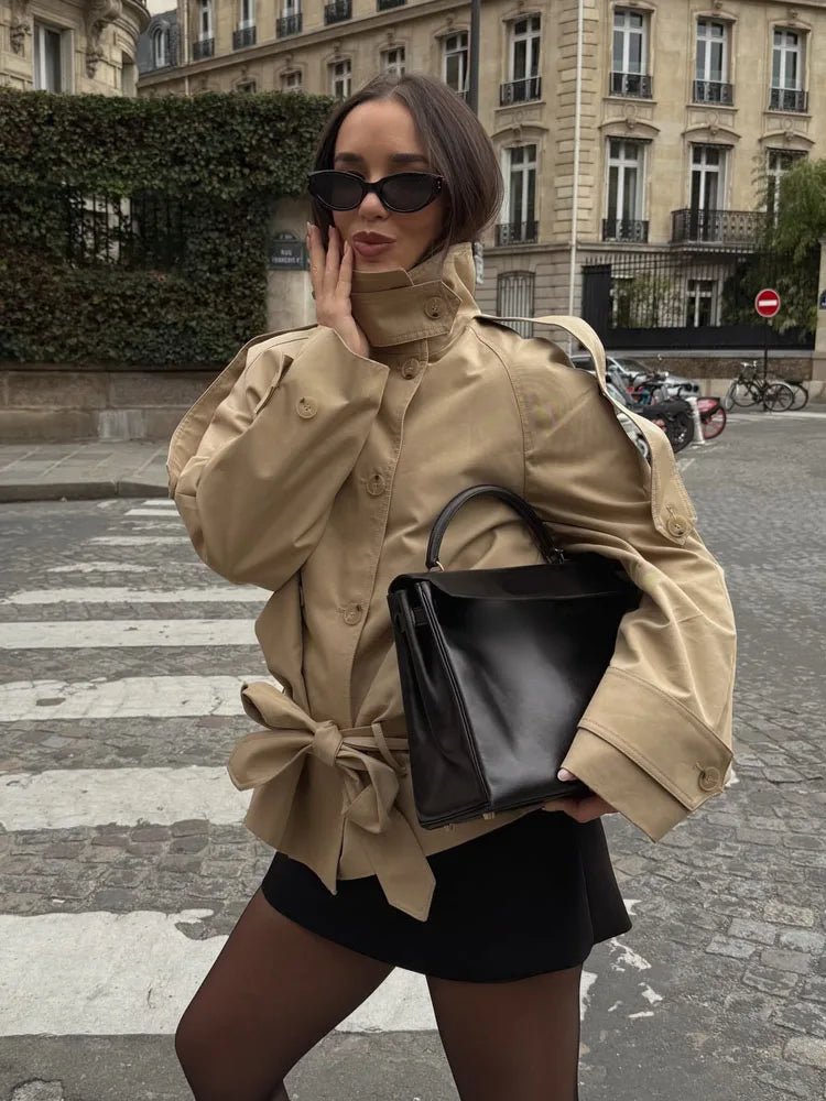 SOERA Melanie Stand Up Collar Short Trench Coat - Jackets - 1005011887803088-;Nv1775503354801968926 L