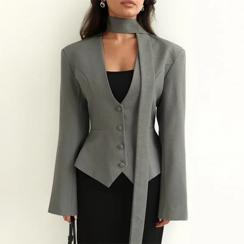 SOERA Scarlett Scarf Blazer Coat - Jackets - 1005010322628529-;oc1774012026628244912 Gray S