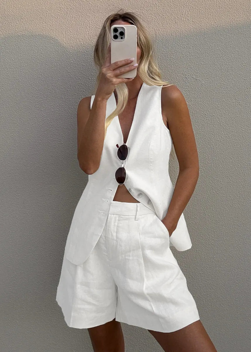 SOERA Bianca Tailored Vest and Shorts Set - Jumpsuit - White S