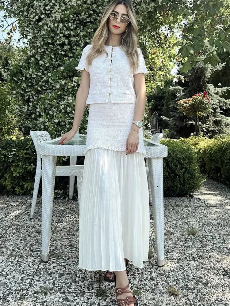 SOERA Beatrice Knitted Tank & Pleated Skirt Set - Matching Sets - Beige Set M