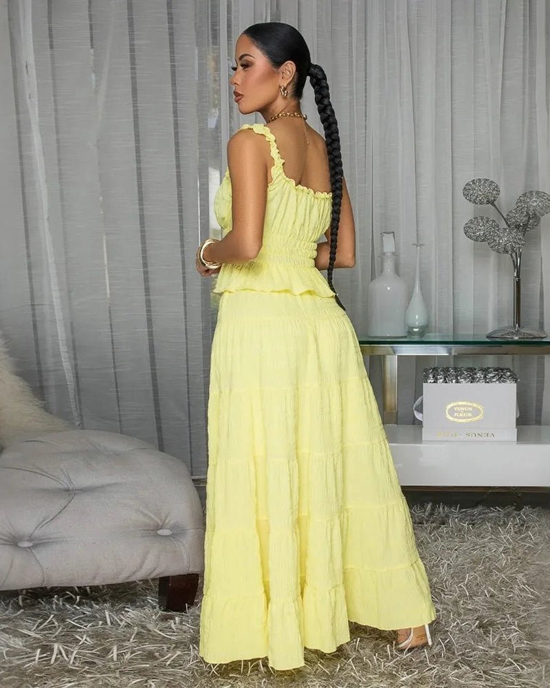 SOERA Bianca Boho Two - Piece Ruffle Set - Matching Sets - Yellow XS