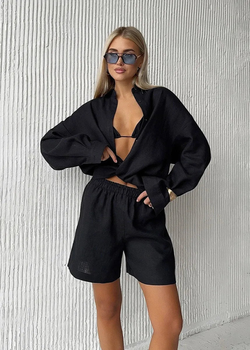 SOERA Camille White Linen Shirt and Shorts Set - Matching Sets - White Set L