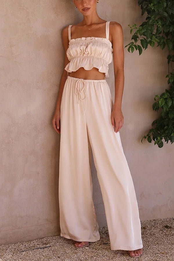 SOERA Julianne Ruffle Top Elastic Waist Pants Set - Matching Sets - Rj1776125365231051488 Black S