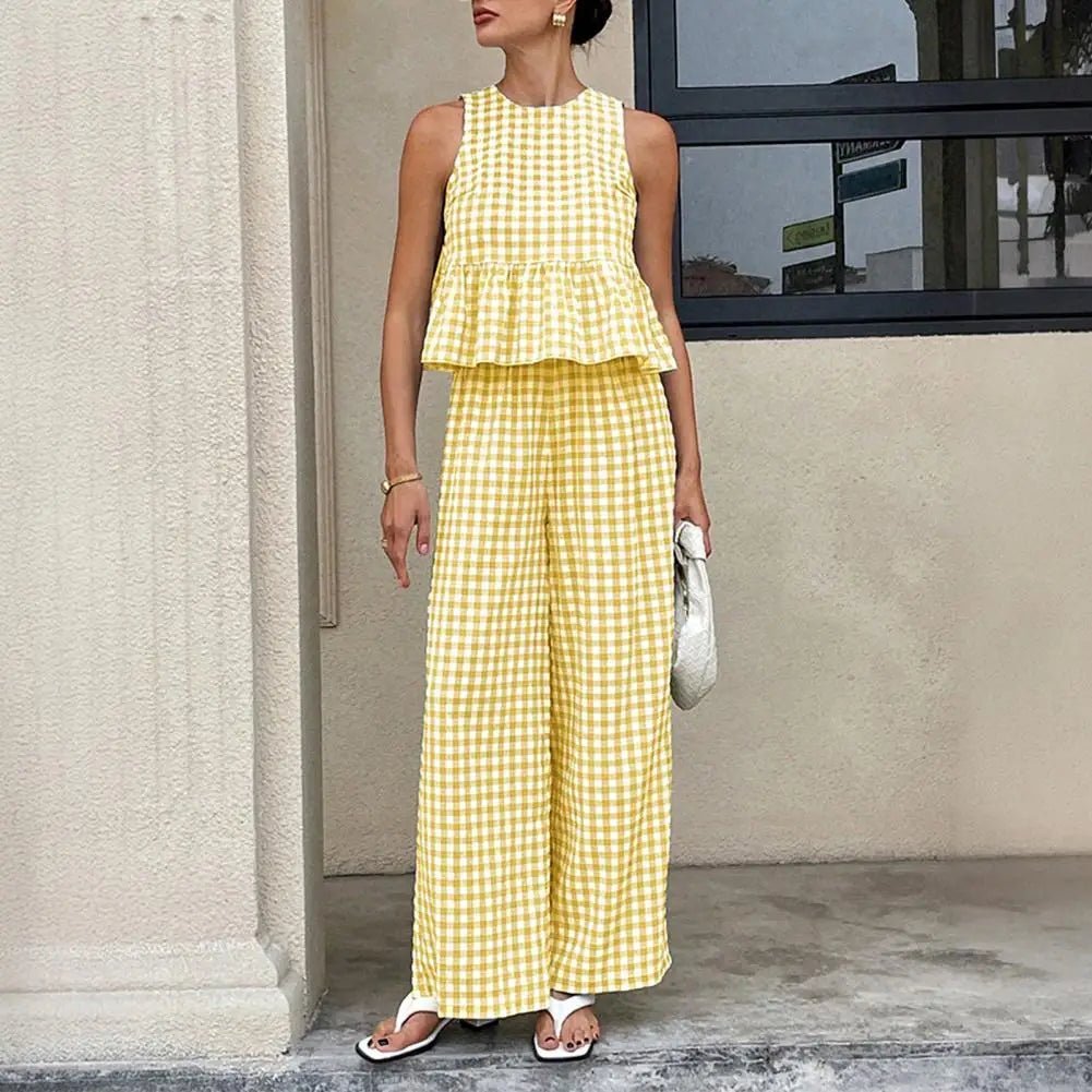 SOERA Leanne Plaid Ruffle Two-Piece Set - Matching Sets - Yellow S
