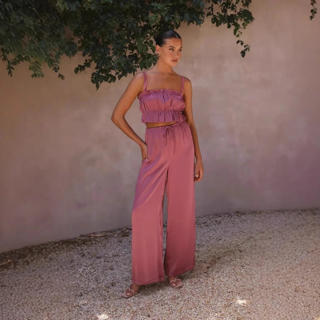 SOERA Serena Wide Leg Ruffle Set - Matching Sets - Pink XS