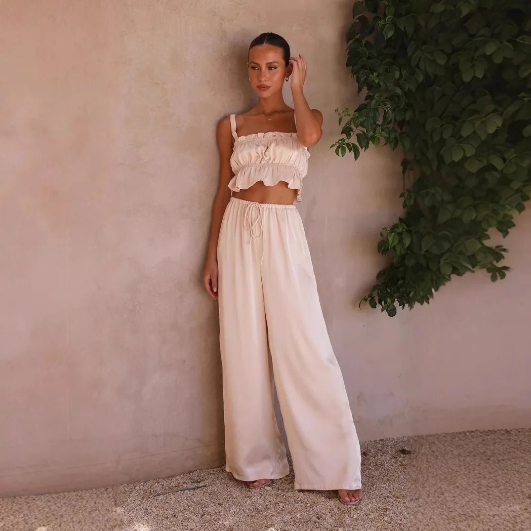 SOERA Serena Wide Leg Ruffle Set - Matching Sets - White XS