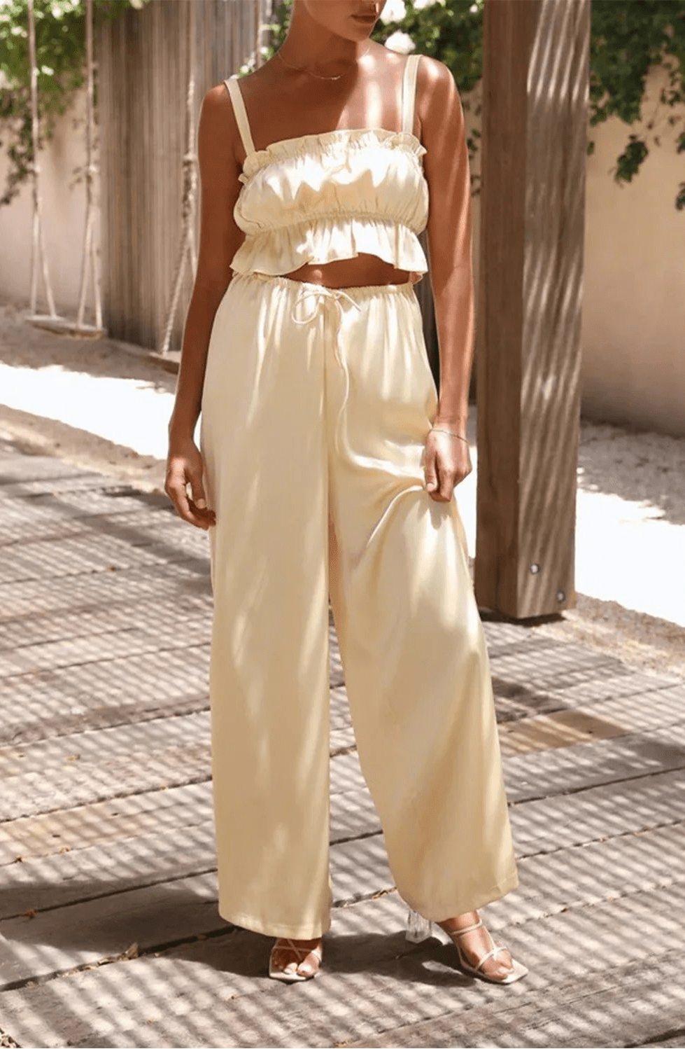SOERA Serena Wide Leg Ruffle Set - Matching Sets - Yellow S