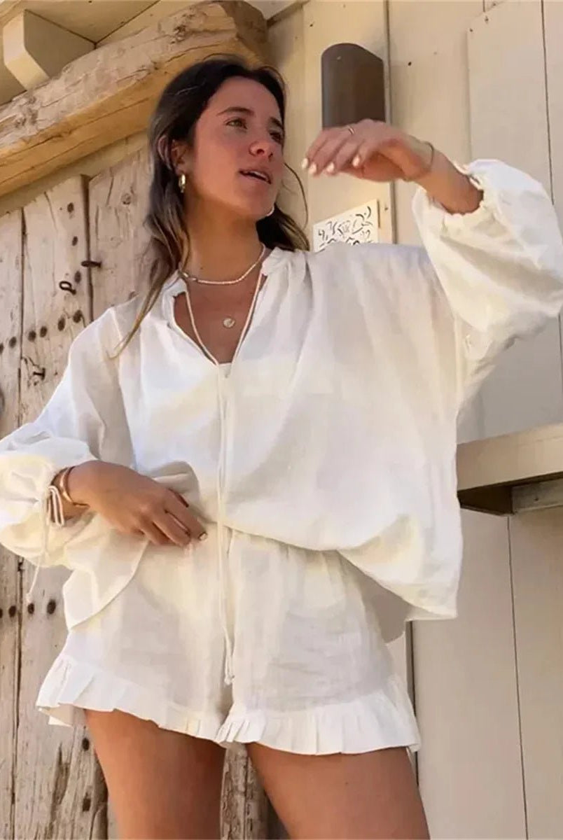 SOERA Sienna Ruffle Shorts Set - Matching Sets - SOERA-054403-WHI-L-26979 L