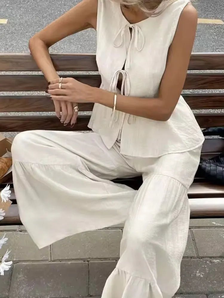 SOERA Vianne Tie Front Vest Trouser Set - Matching Sets - White Suit S
