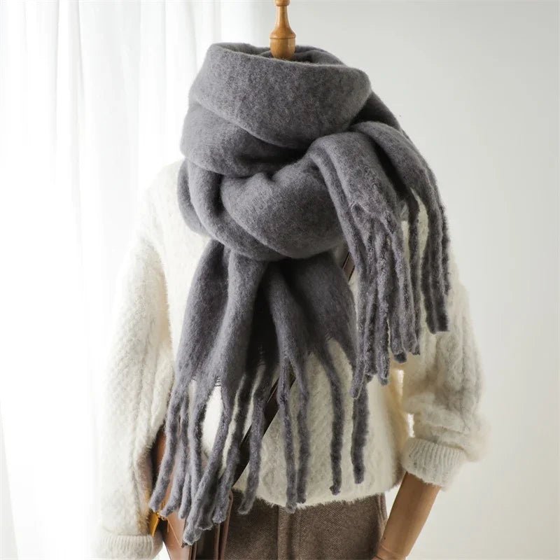 SOERA Tanya Tasseled Winter Scarf - Scarves & Wraps - 1005009466241802-;DN1764703454509391279 Gray
