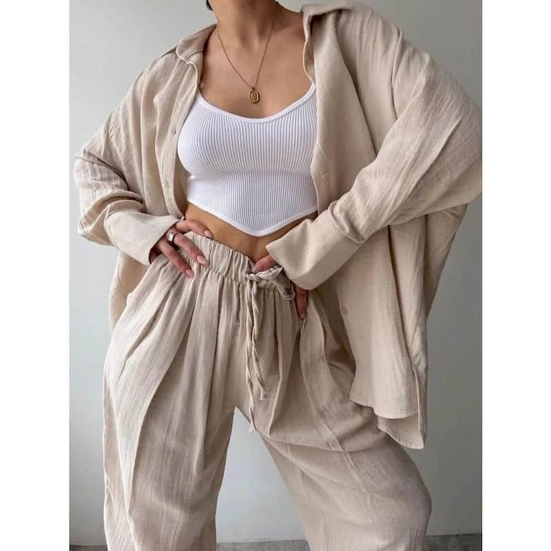 SOERA Frances Lapel Long Sleeve & Pants Set - Set - 1005009887708935-;iv1776125343198940165 Beige S