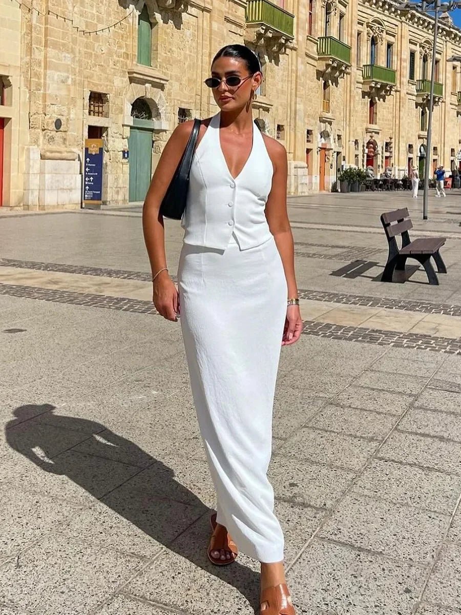 SOERA Reese Halter Neck Vest Skirt Set - Set - 1005009285680429-;LM1776125342422672566 White M