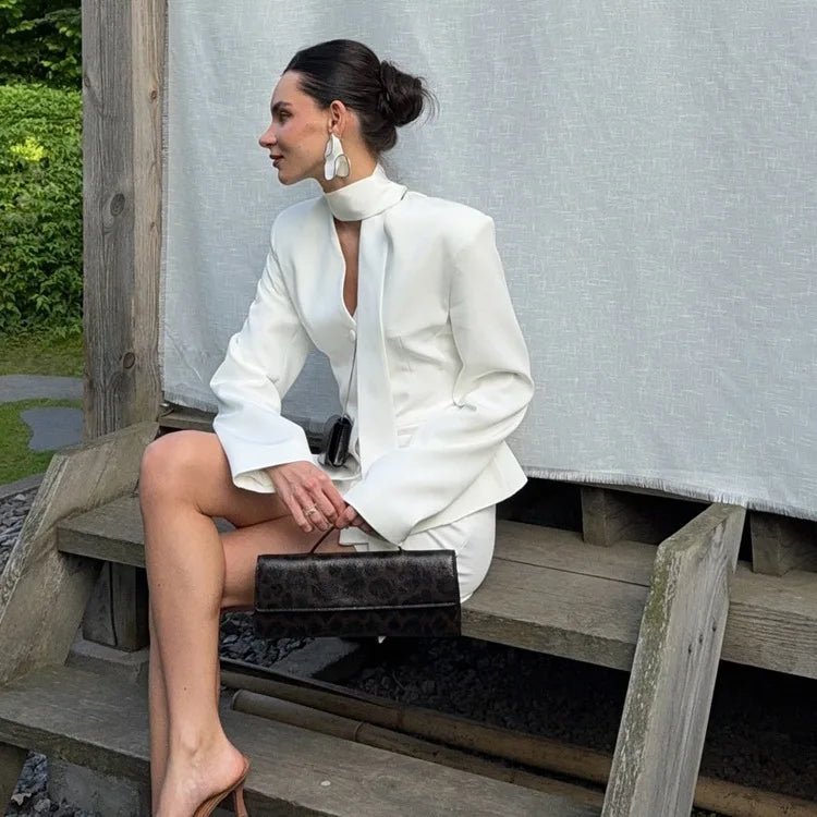 SOERA Lexie Cinched Waist Blazer Skirt Set - Sets - 1005011529196695-;wZ1775063642936051553 White S