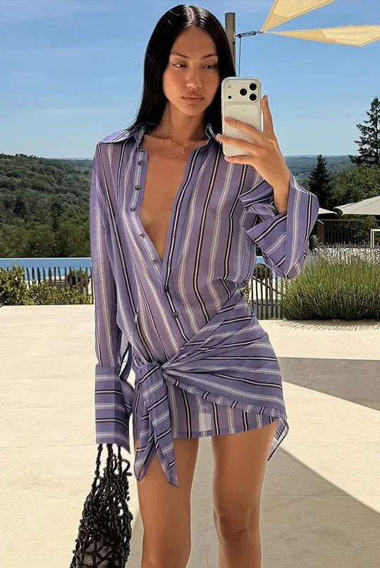 SOERA Amanda Sheer Stripe Shirt and Pant Set - Shirt - SOERA-487299-DRE-S-82019 Dress S