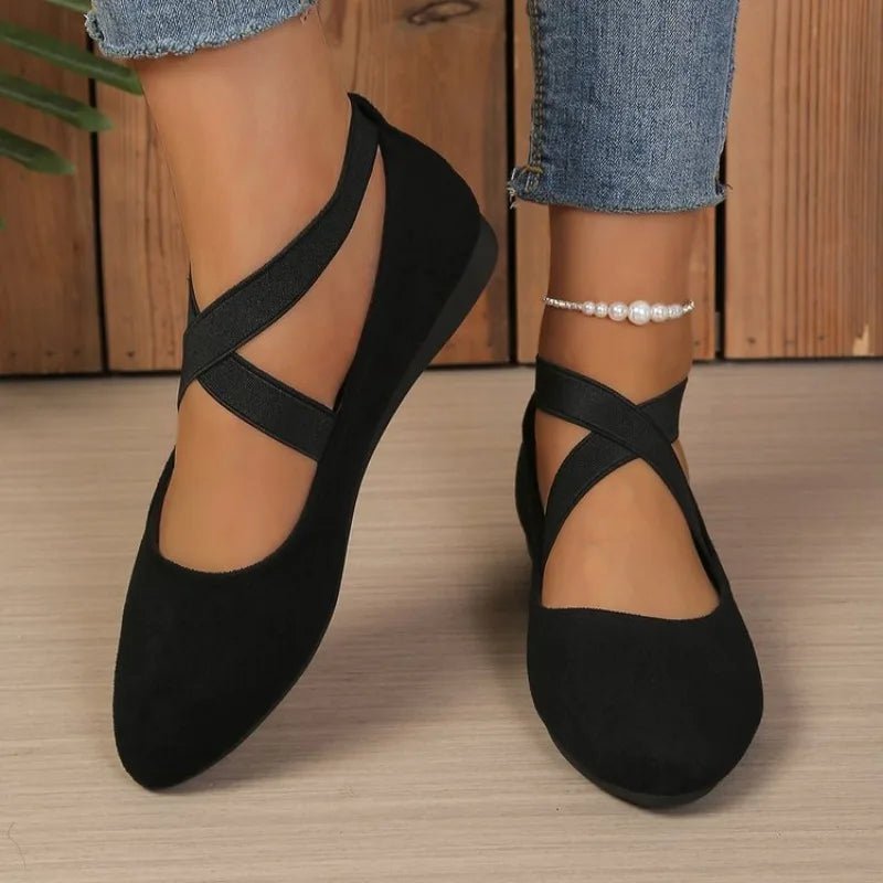 SOERA Anais Pointed Toe Cross - Strap Ballet Flats - Shoes - 36