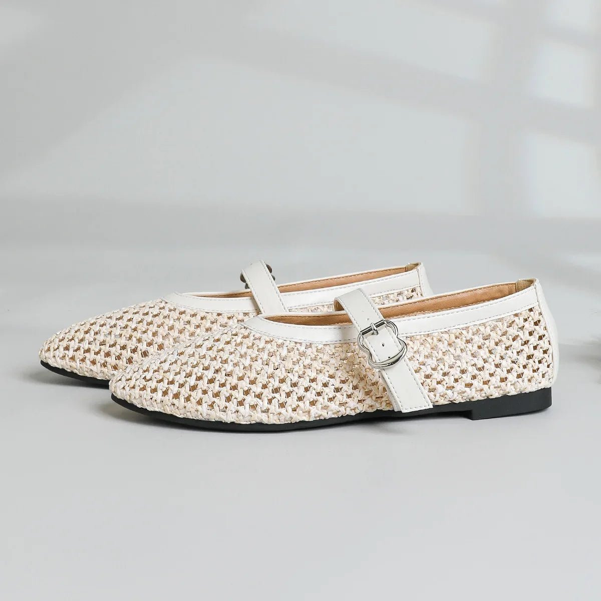 SOERA Beatrice Hollow Weave Mary Jane Flats - Shoes - Beige 35