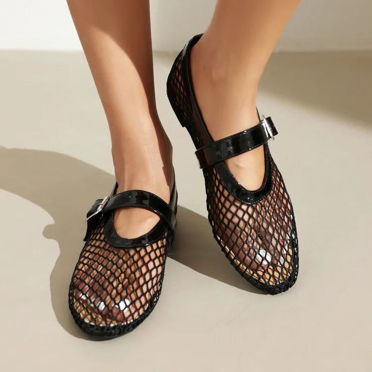 SOERA Bianca Buckled Mesh Ballet Flats - Shoes - Black 35