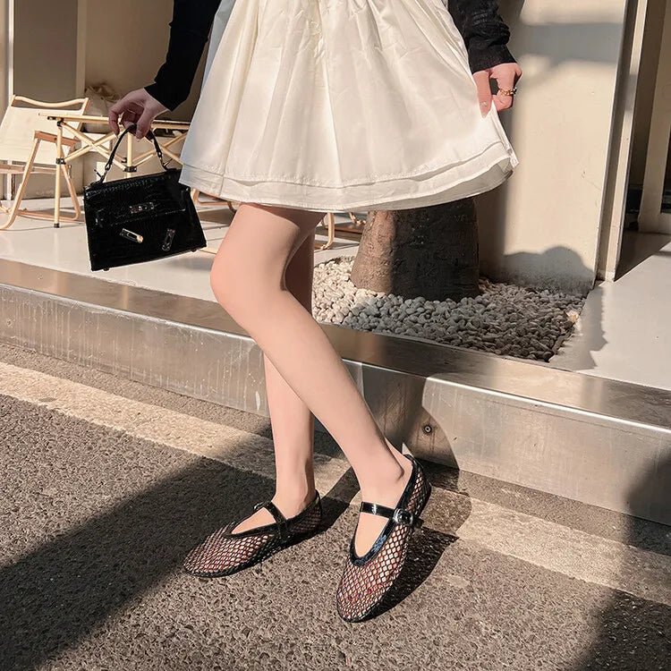 SOERA Bianca Buckled Mesh Ballet Flats - Shoes - Black 35