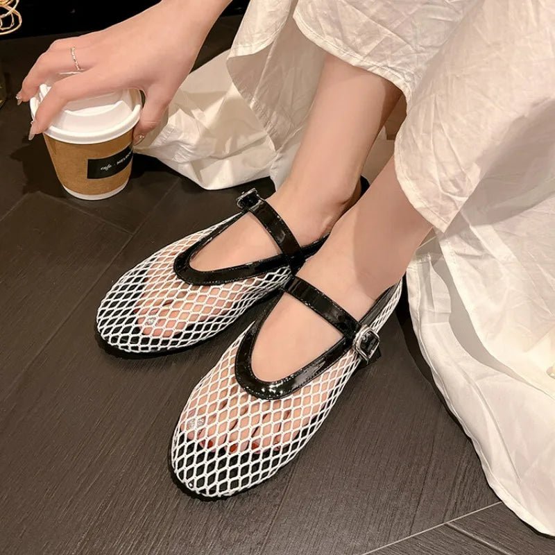 SOERA Bianca Buckled Mesh Ballet Flats - Shoes - Black 35