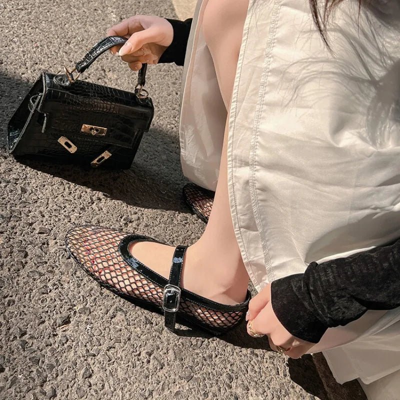 SOERA Bianca Buckled Mesh Ballet Flats - Shoes - Black 35