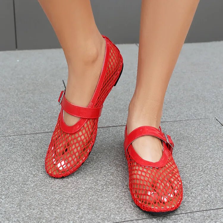 SOERA Bianca Buckled Mesh Ballet Flats - Shoes - Silver 35