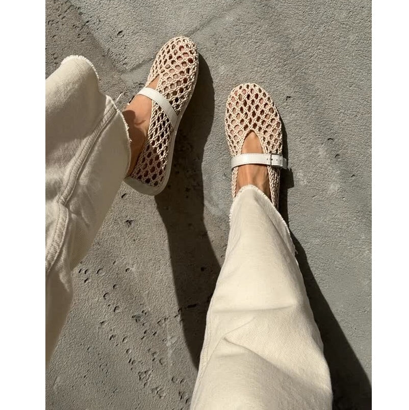 SOERA Bianca Woven Hollow Flat Sandals - Shoes - Beige 35